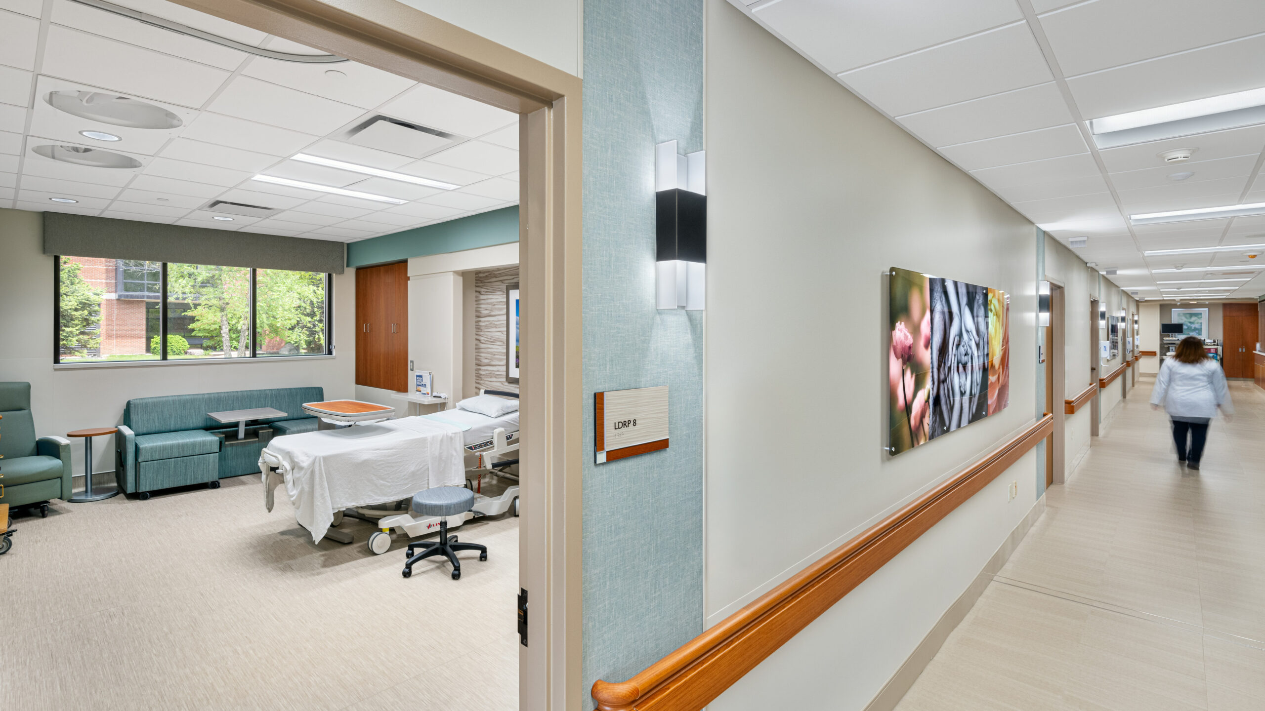 labor and delivery room with a window view.